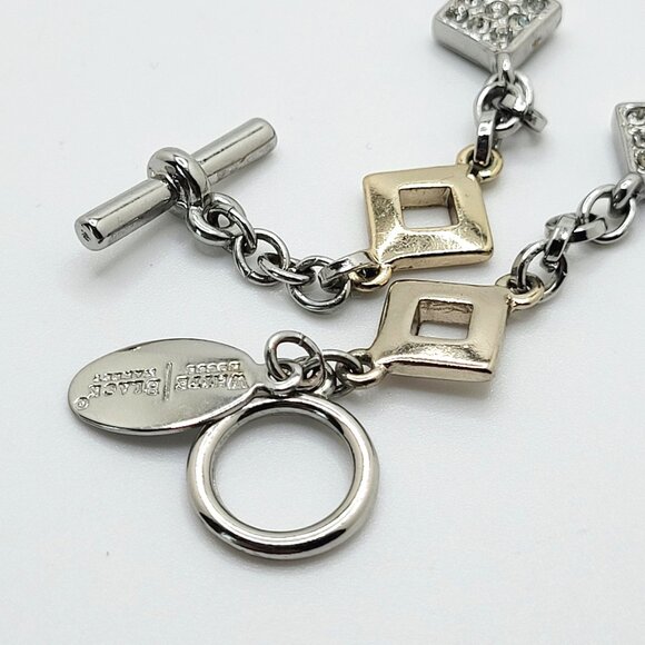 WHBM Two Tone Silver & Gold Chain Toggle Rhinestone Bracelet 7.5" - Picture 5 of 6